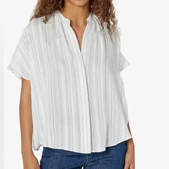 Vince NWOT Women's Short Sleeve Drapey Stripe Blouse White Size S - Picture 4 of 8